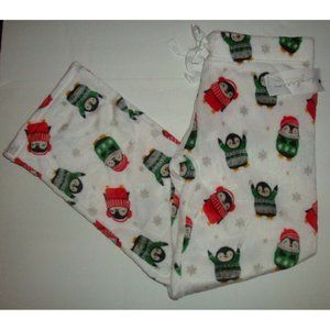 Daydream Women's Christmas Minky Soft Fleece Sleep Pajama Pants White Penguins L